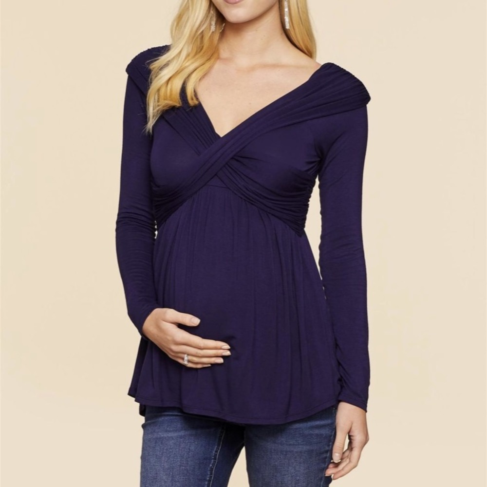 Dark blue long sleeve maternity top